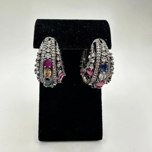Statement cz rhinestone, possible gemstones in black "silver" earrings! - Picture 15 of 15